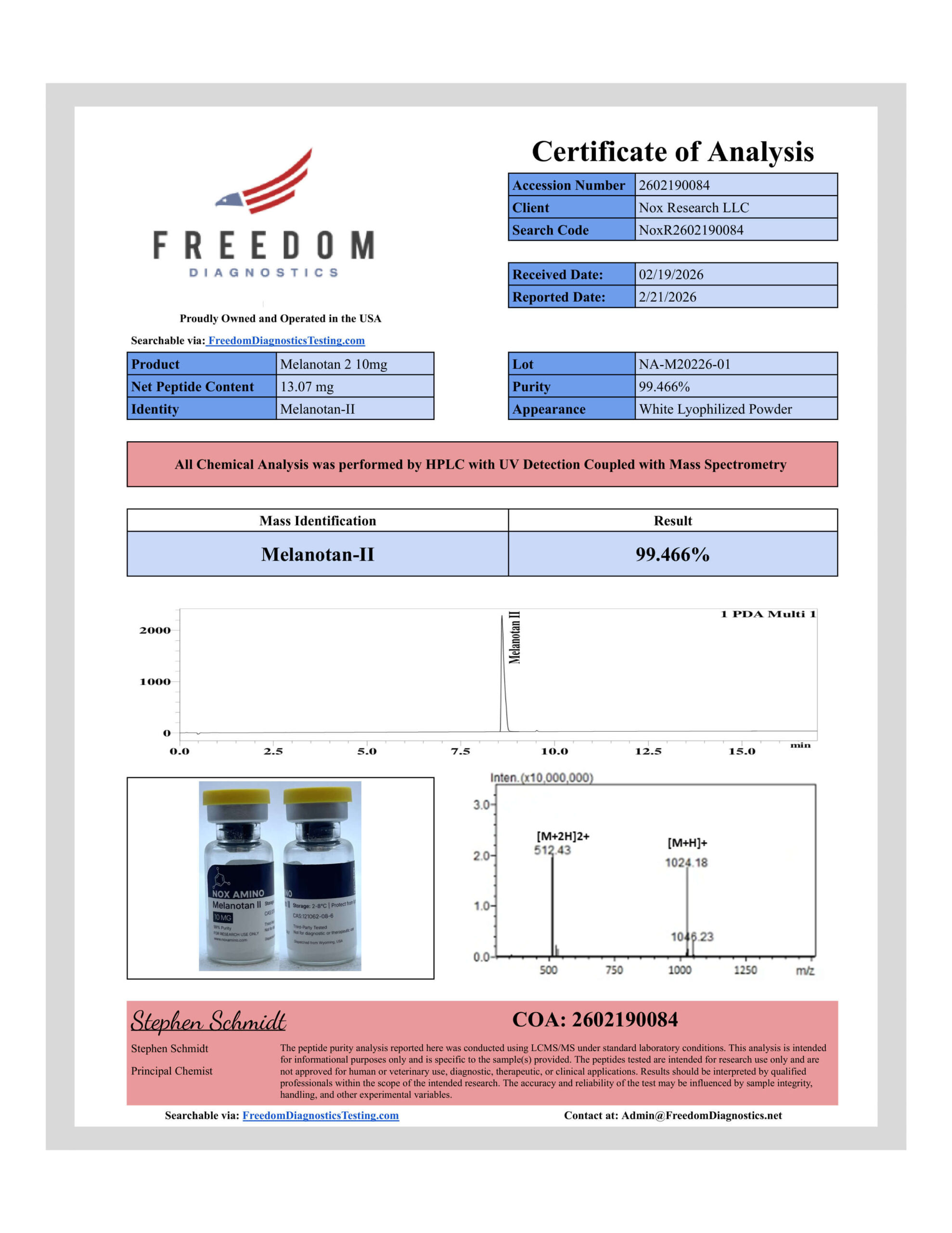 COA preview for Melanotan 2 10mg